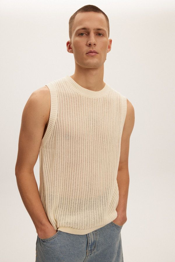 Knitted Sleeveless Tee (Cream)