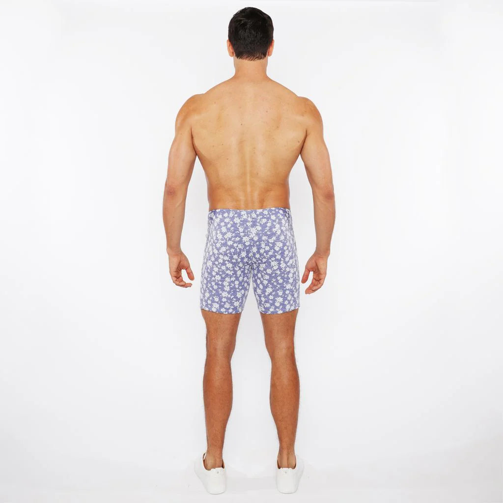 Jacquard Stretch Knit Shorts (Denim/Ecru Floral)