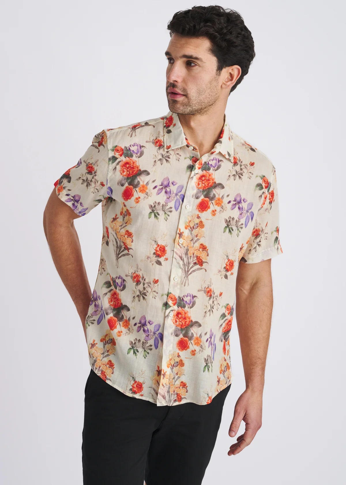 Printed Linen/Tencel Shirt (Persimmon/Purple)
