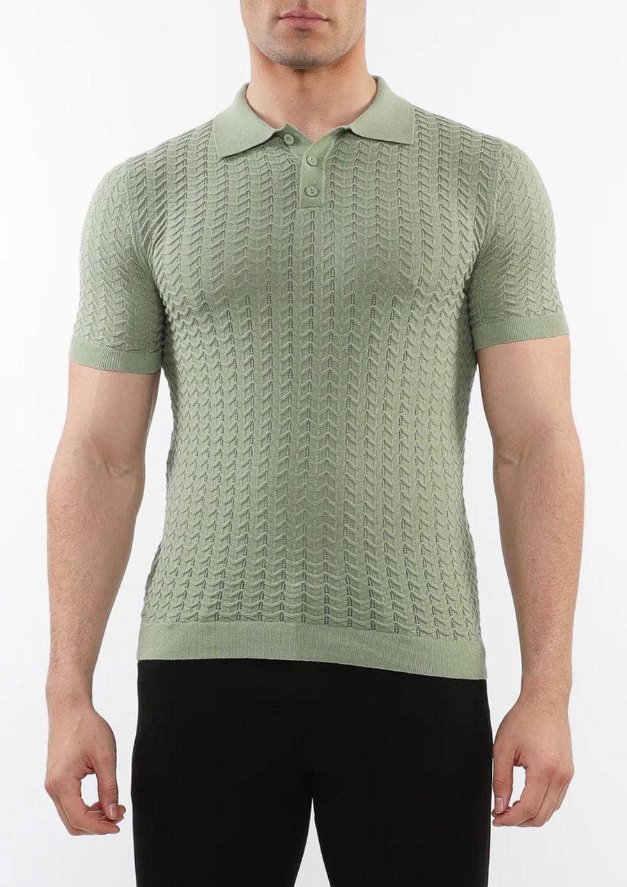 Chevron Textured Knitted Polo (Straw)