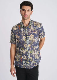 Printed Linen/Tencel Shirt (Navy/Seacrest)
