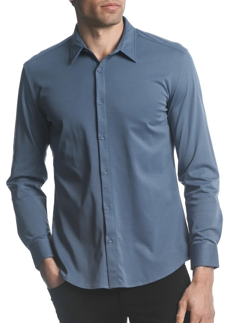 Solid Stretch Long Sleeve Shirt (Medium Blue)