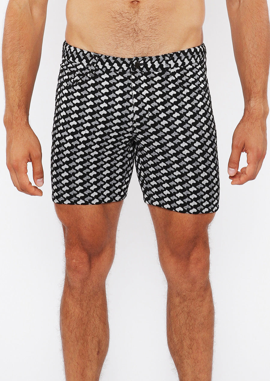 Jacquard Stretch Knit Shorts (Black/Grey Swirls)