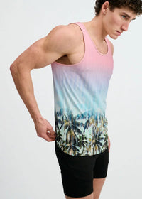 Printed Mesh Knit Tank (Blush/Aqua Palms)