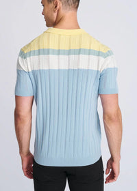 Silk/Tencel Color Block Polo (Blue Ice/Yolk)