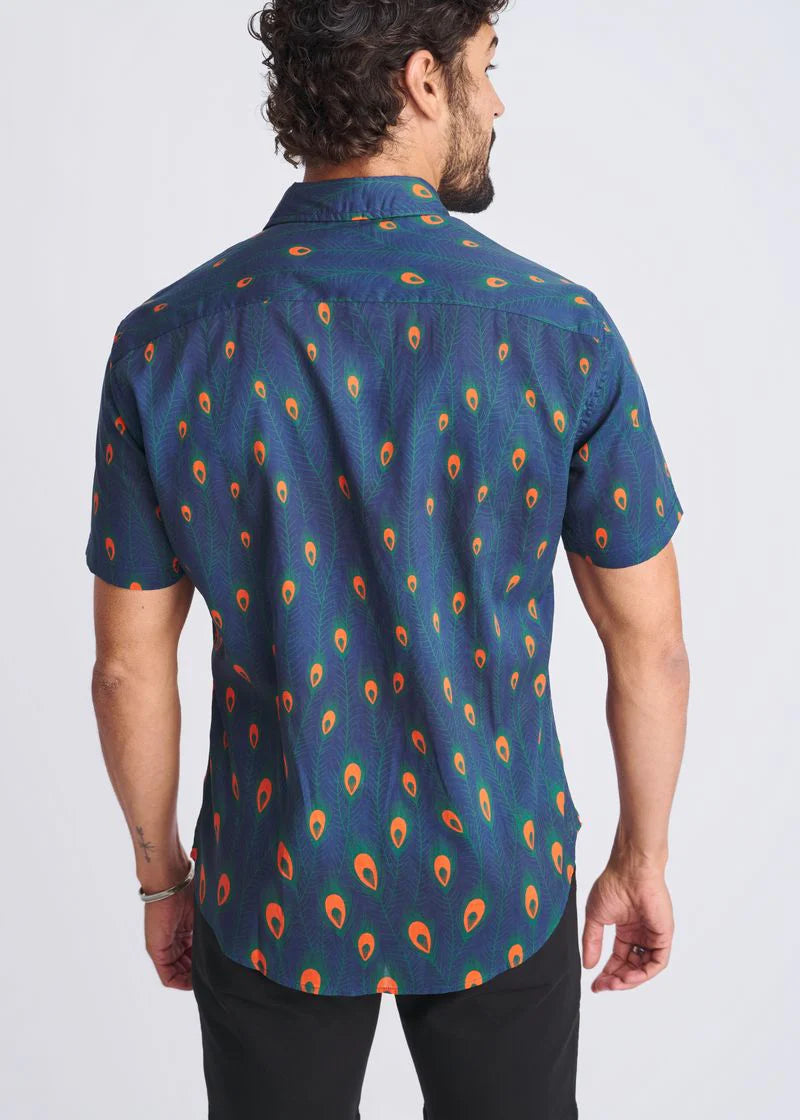 Cotton/Tencel Short Sleeve Shirt (Navy/Peacock)