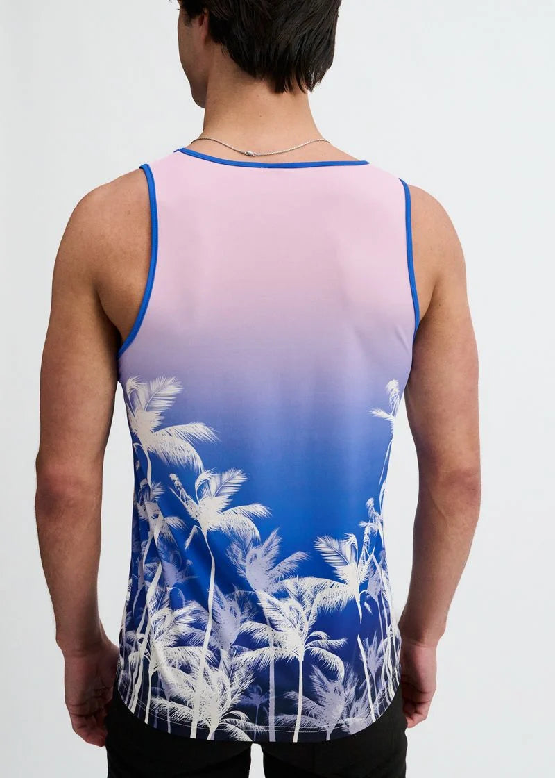 Printed Mesh Knit Tank (Purple/Pink Palms)
