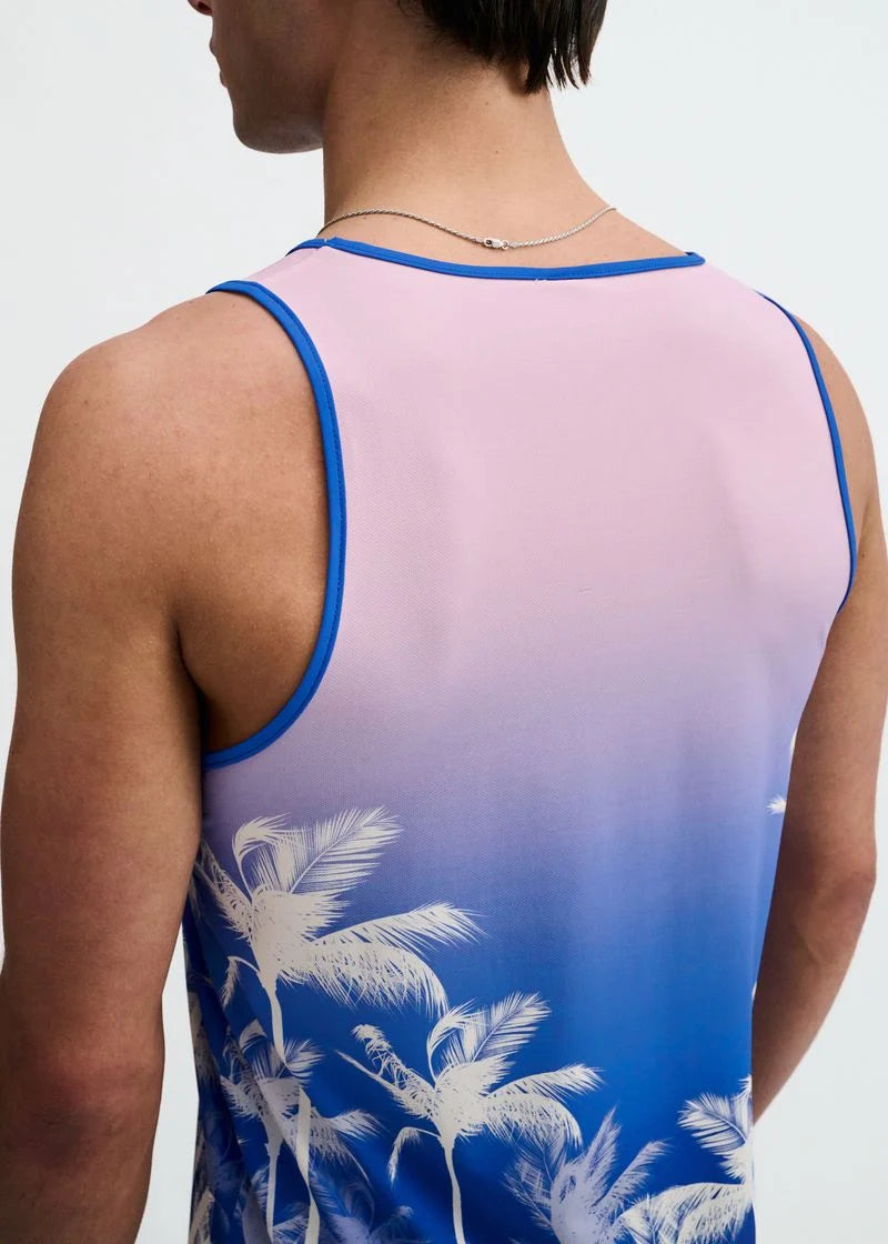 Printed Mesh Knit Tank (Purple/Pink Palms)