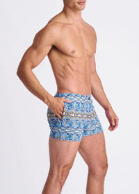 Printed Seersucker Swim Shorts (Cobalt/Olive)