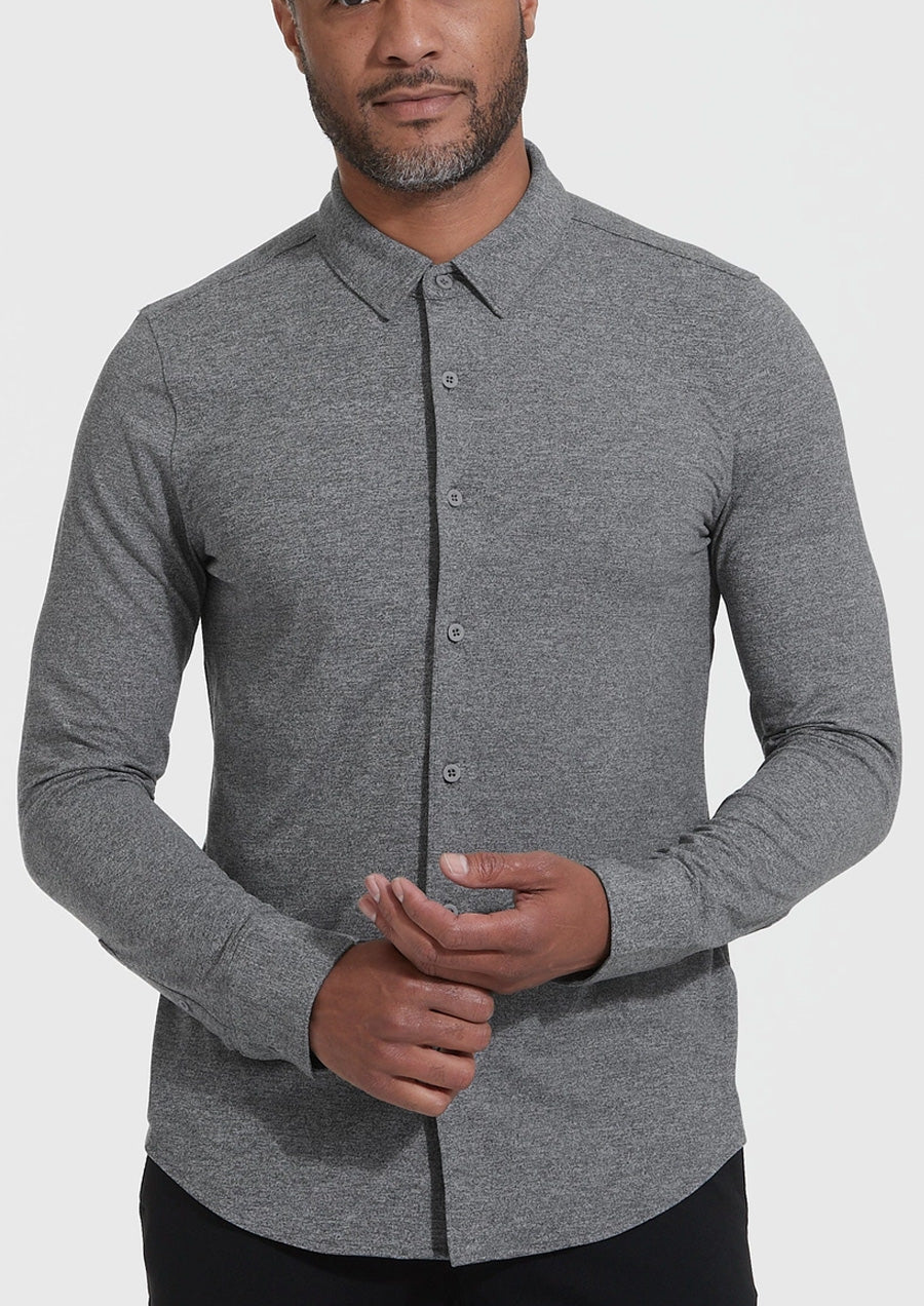 Do-It-All Comfort Button Up Shirt (Heather Grey)