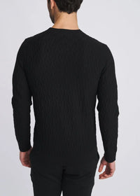 Cable Knit Crew Neck Wool Blend Sweater (Black)