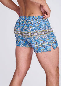 Printed Seersucker Swim Shorts (Cobalt/Olive)