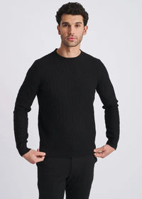 Cable Knit Crew Neck Wool Blend Sweater (Black)