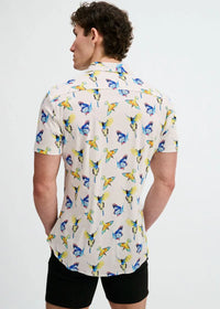 Print Cotton Knit Shirt (Blue/Yellow Birds)