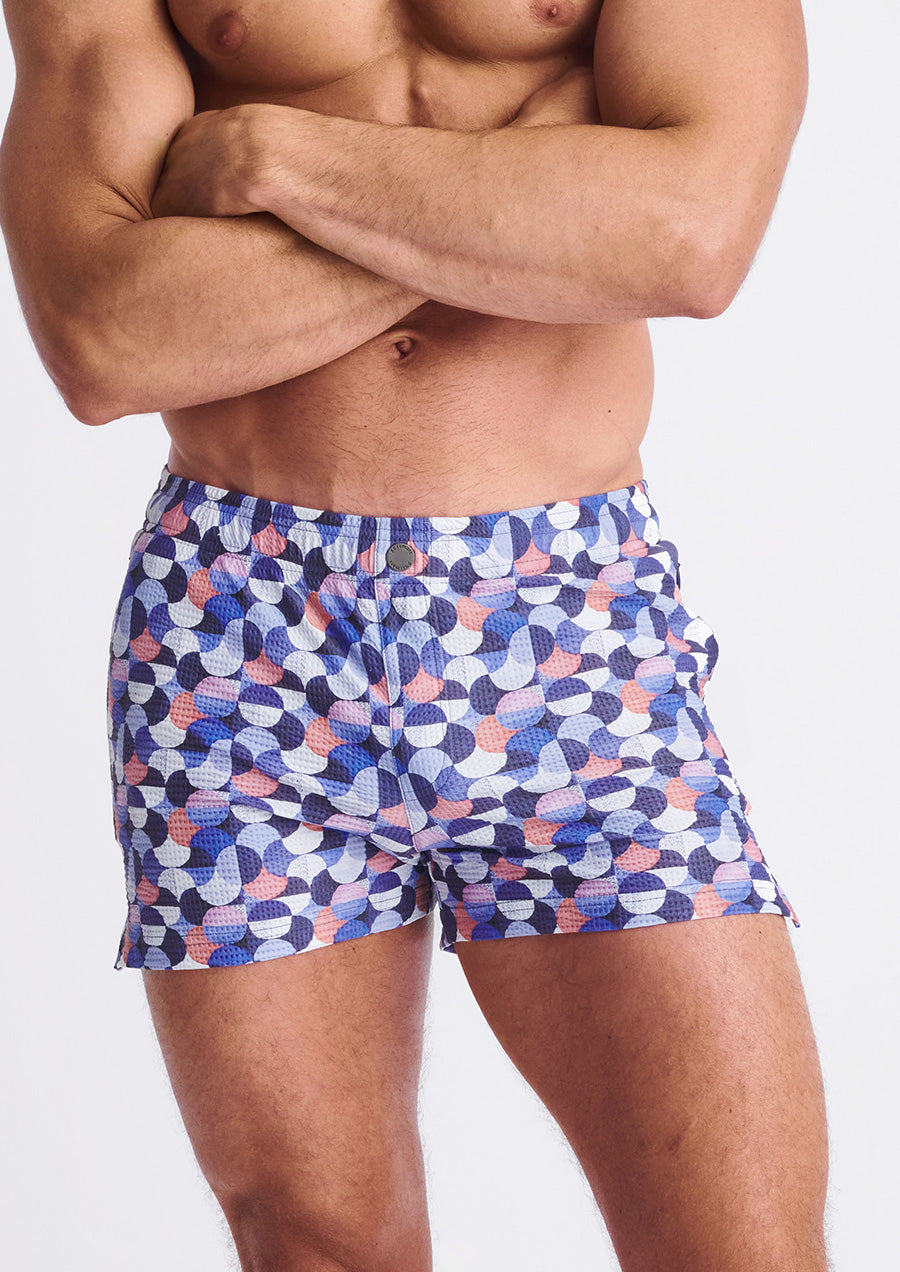 Printed Seersucker Swim Shorts (Purple/Wisteria Swirls)