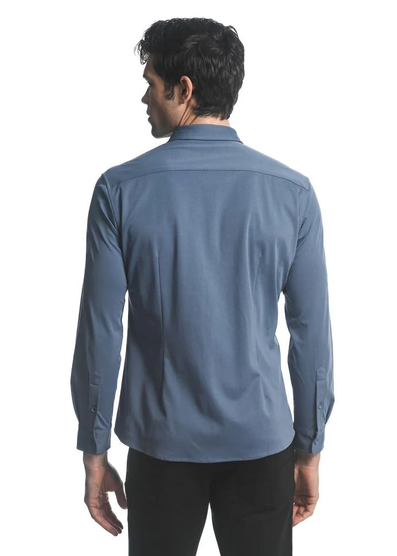 Solid Stretch Long Sleeve Shirt (Medium Blue)