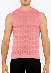 Open-Knit Diamond Vest (Peach Amber)