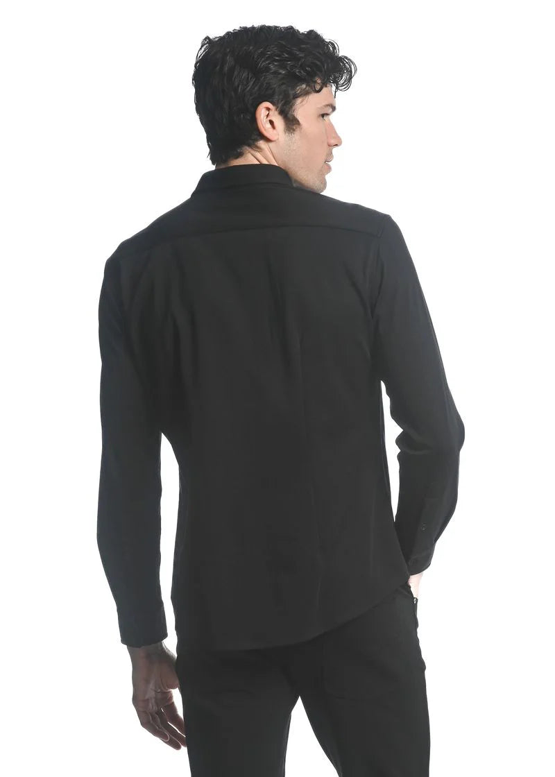 Stretch Knit Long Sleeve Shirt (Black)