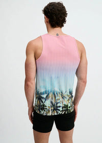 Printed Mesh Knit Tank (Blush/Aqua Palms)