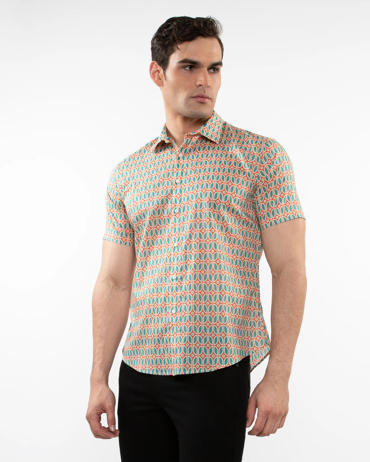 Tencel/Cotton Woven Shirt (Teal Ovals)