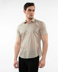 Tencel/Cotton Woven Shirt (Teal Ovals)