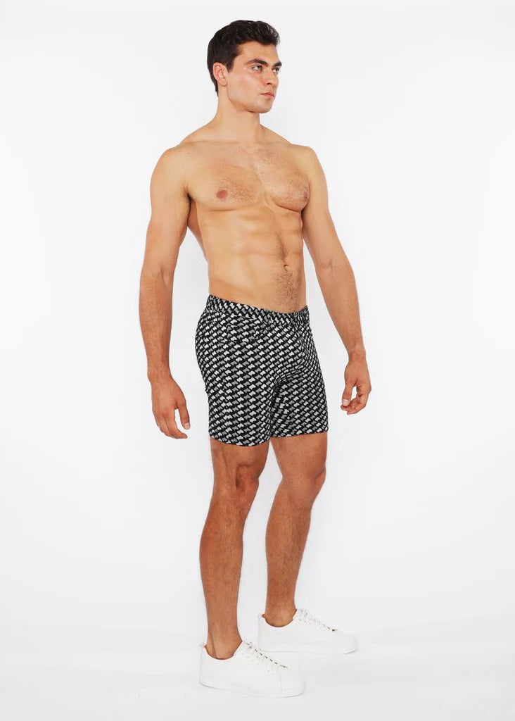 Jacquard Stretch Knit Shorts (Black/Grey Swirls)