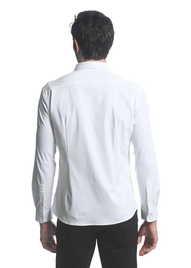 Solid Stretch Long Sleeve Shirt (White)