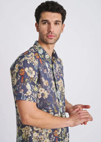 Printed Linen/Tencel Shirt (Navy/Seacrest)
