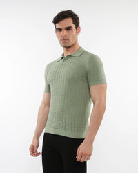 Chevron Textured Knitted Polo (Straw)