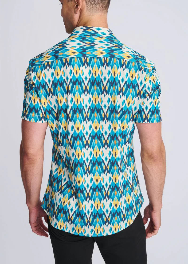 Performance Short Sleeved Shirt (Teal Gold Diamonds)