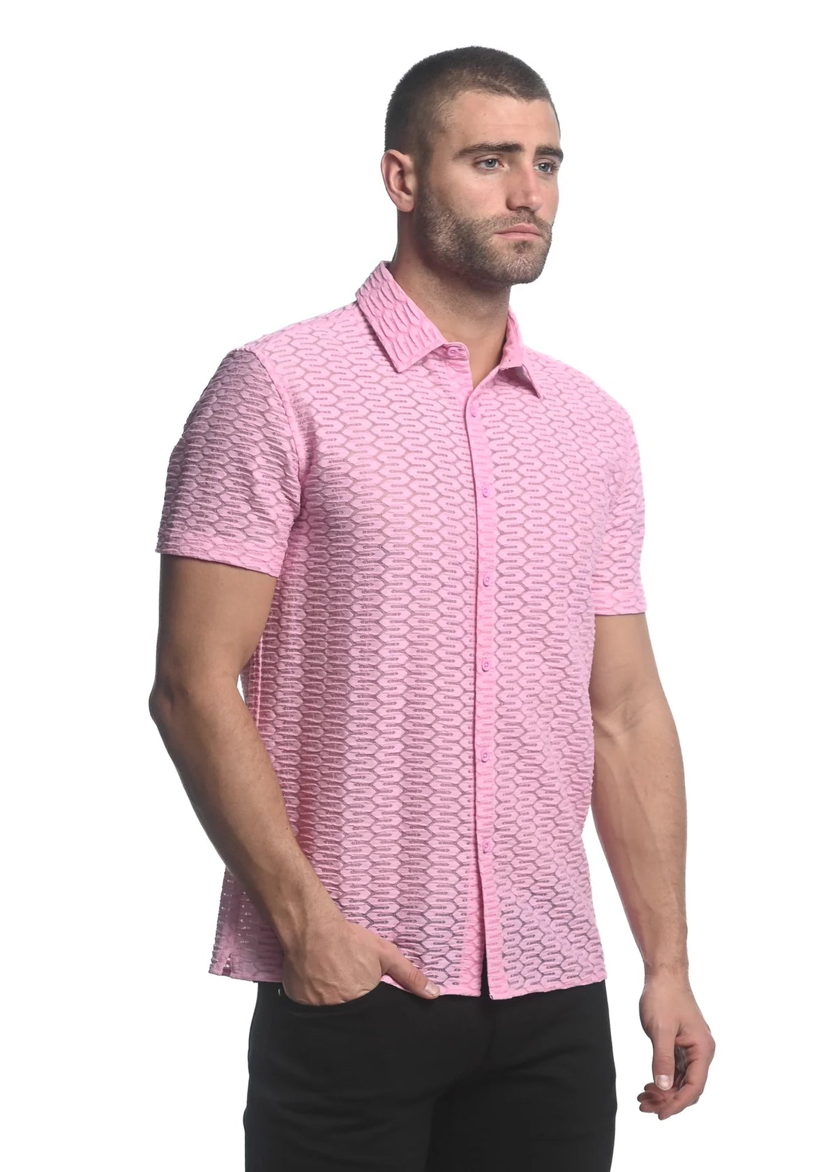 Stretch Knit Lace Gossamer Shirt (Dusty Pink)