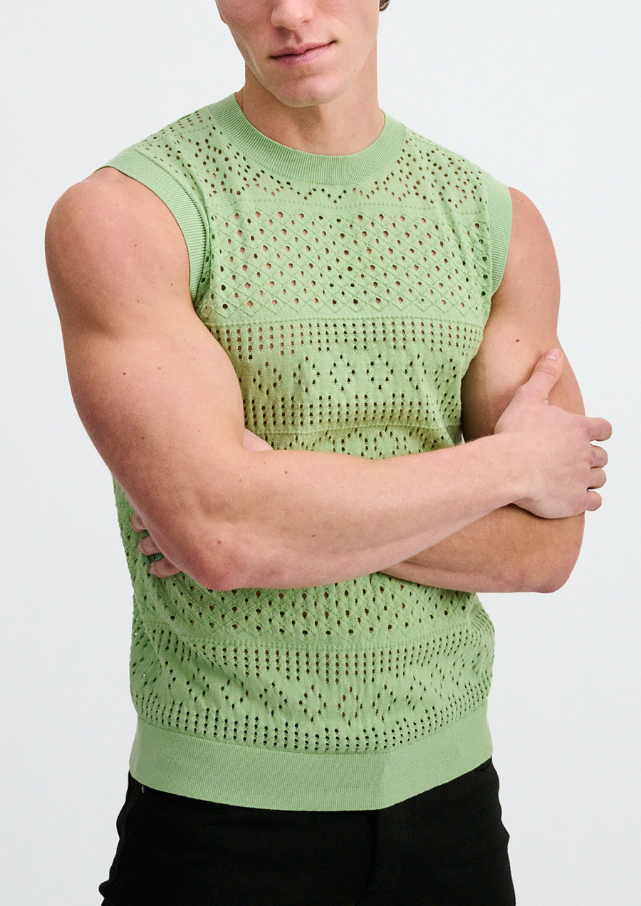 Pointelle Open Knit Vest (Menthol)