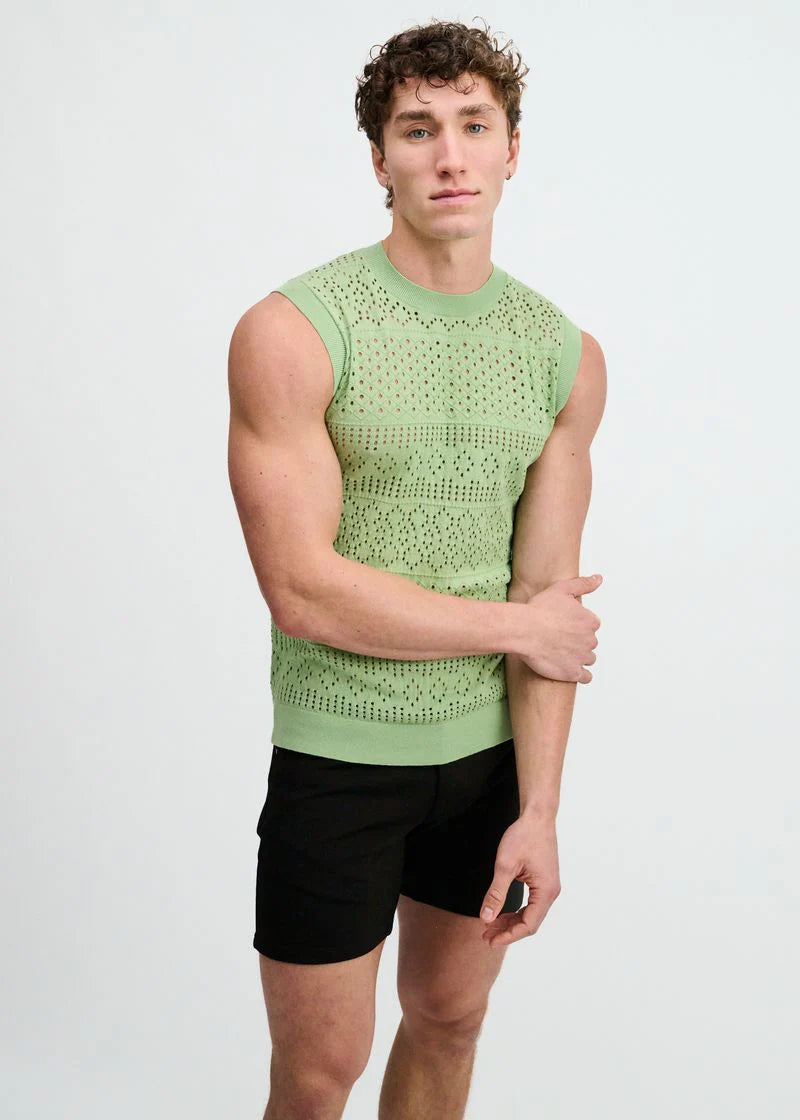 Pointelle Open Knit Vest (Menthol)