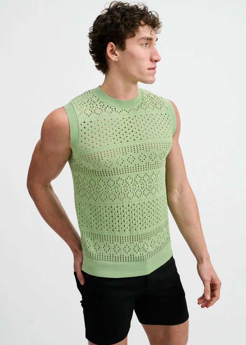 Pointelle Open Knit Vest (Menthol)