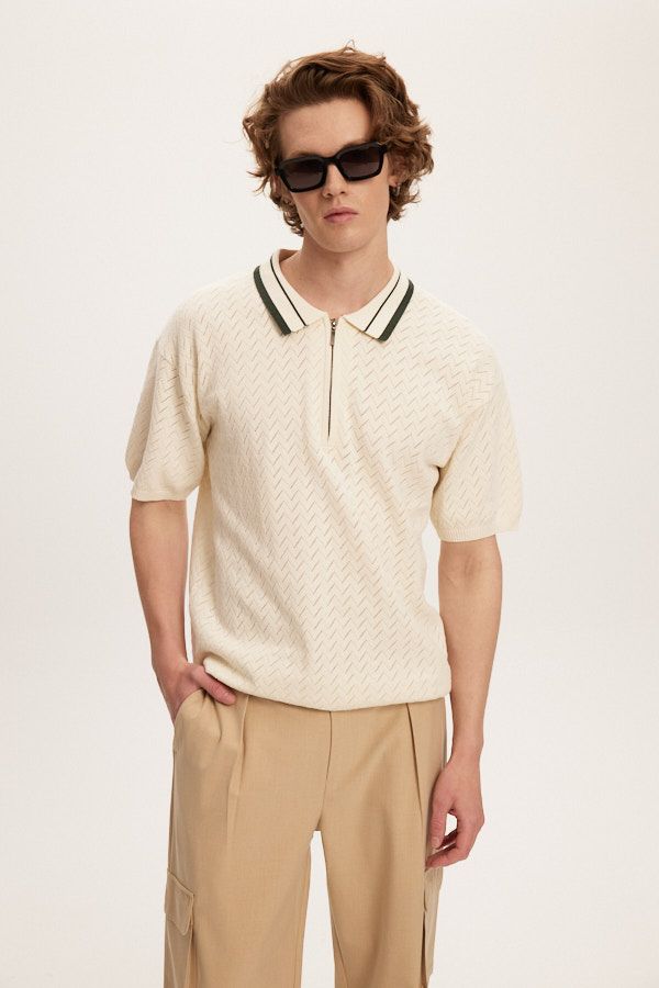 Knit Zip Polo (Cream)