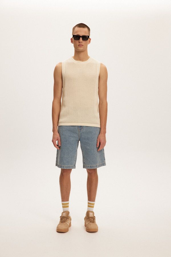 Knitted Sleeveless Tee (Cream)