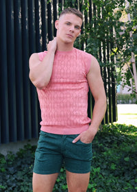 Open-Knit Diamond Vest (Peach Amber)