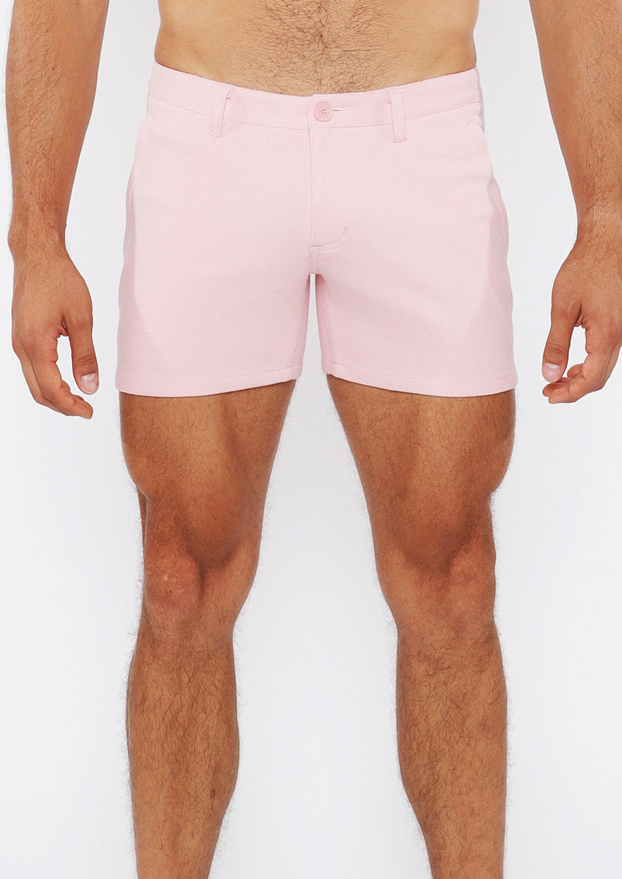 Linen Look Stretch Knit Shorts (Pink Bud)
