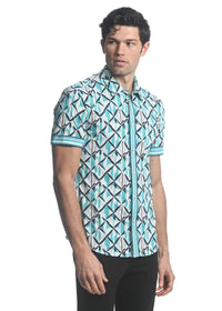 Printed Performance Stretch Shirt (Teal Navy Mosaic)