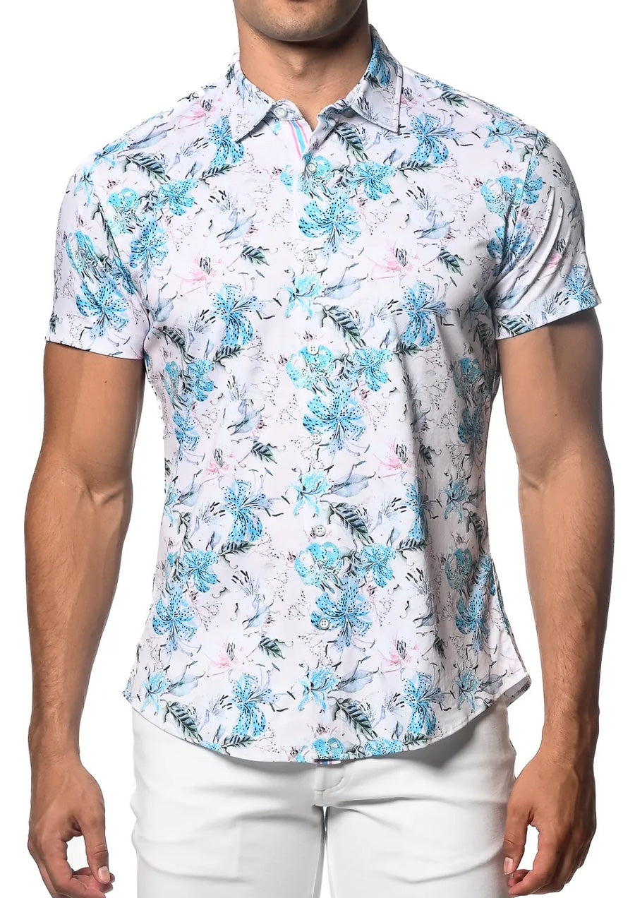Knit Jersey Short Sleeve Shirt (Blue Blush Orchids)