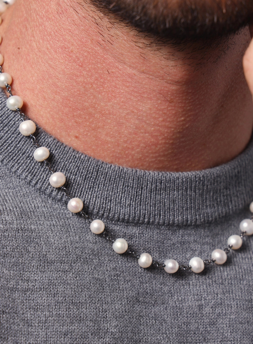 .925 Oxidized Sterling Silver & Pearl Necklace