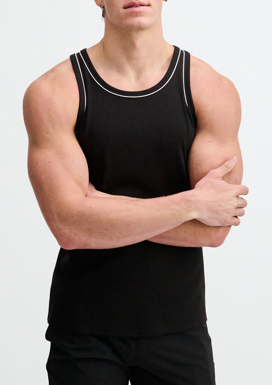 Cotton/Tencel Tank w/Fine Piping (Black)