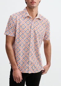 Printed Open Knit Stretch Shirt (Cayenne Medallions)