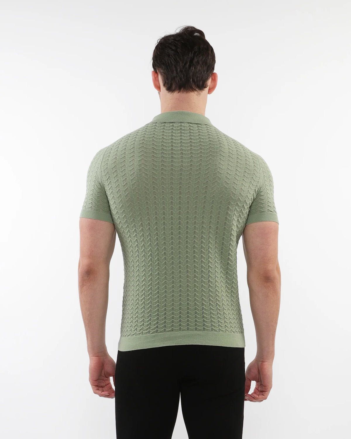 Chevron Textured Knitted Polo (Straw)