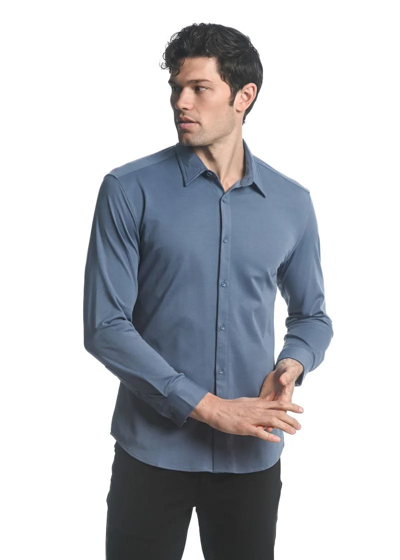 Solid Stretch Long Sleeve Shirt (Medium Blue)