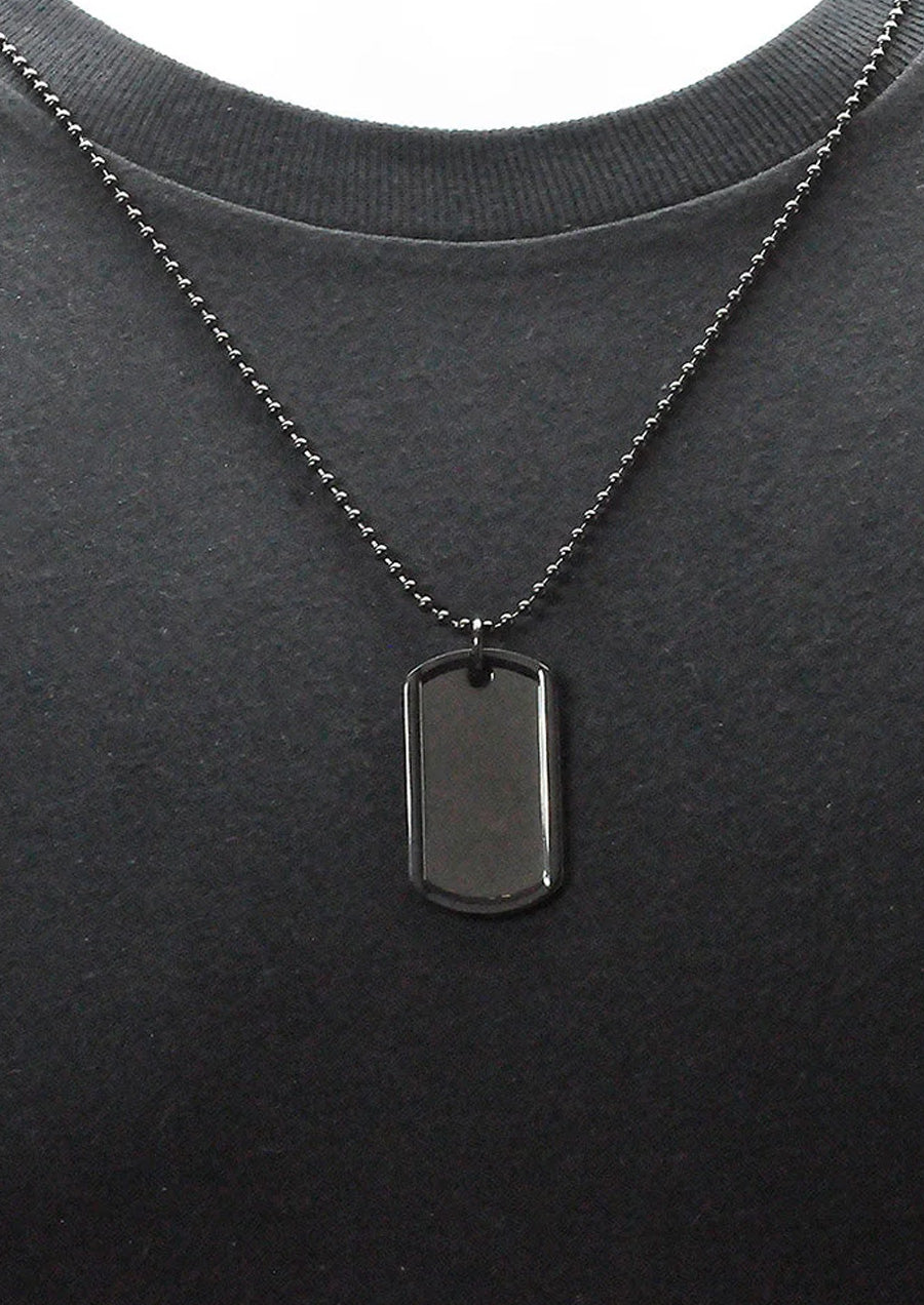 Black Plated Stainless Steel Engravable Dog Tag Pendant Necklace