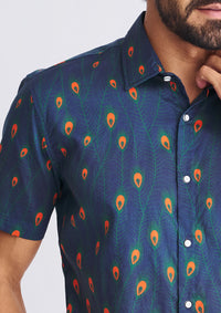 Cotton/Tencel Short Sleeve Shirt (Navy/Peacock)