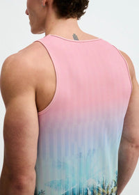 Printed Mesh Knit Tank (Blush/Aqua Palms)