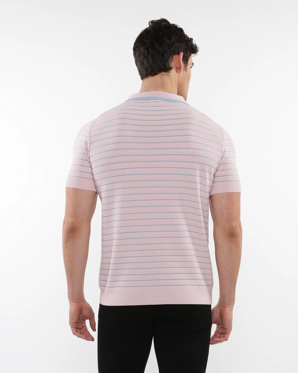 Silk/Tencel Stripes Knitted Polo (Pink Smoke)