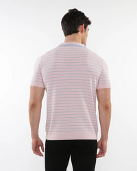 Silk/Tencel Stripes Knitted Polo (Pink Smoke)